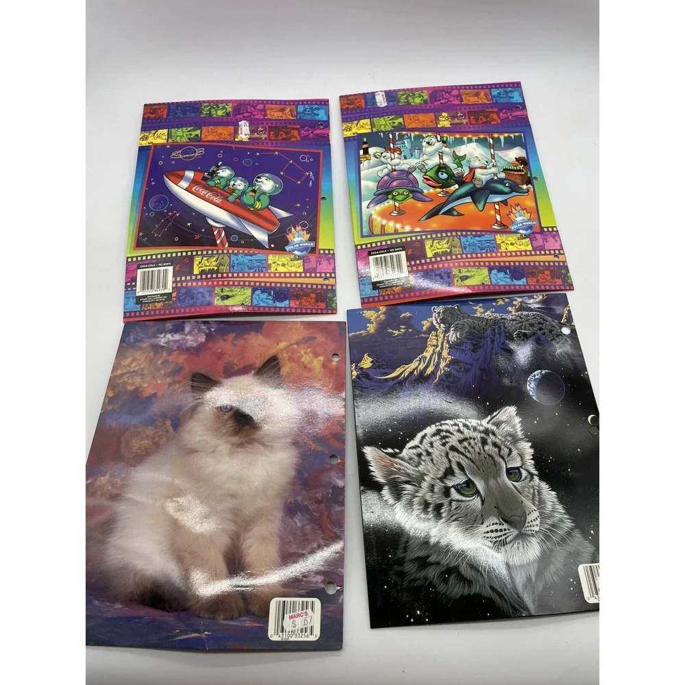 Coca Cola 3 Ring Folders Polar Bears‎ Vintage 90s Lot of 4 Cat, Tiger